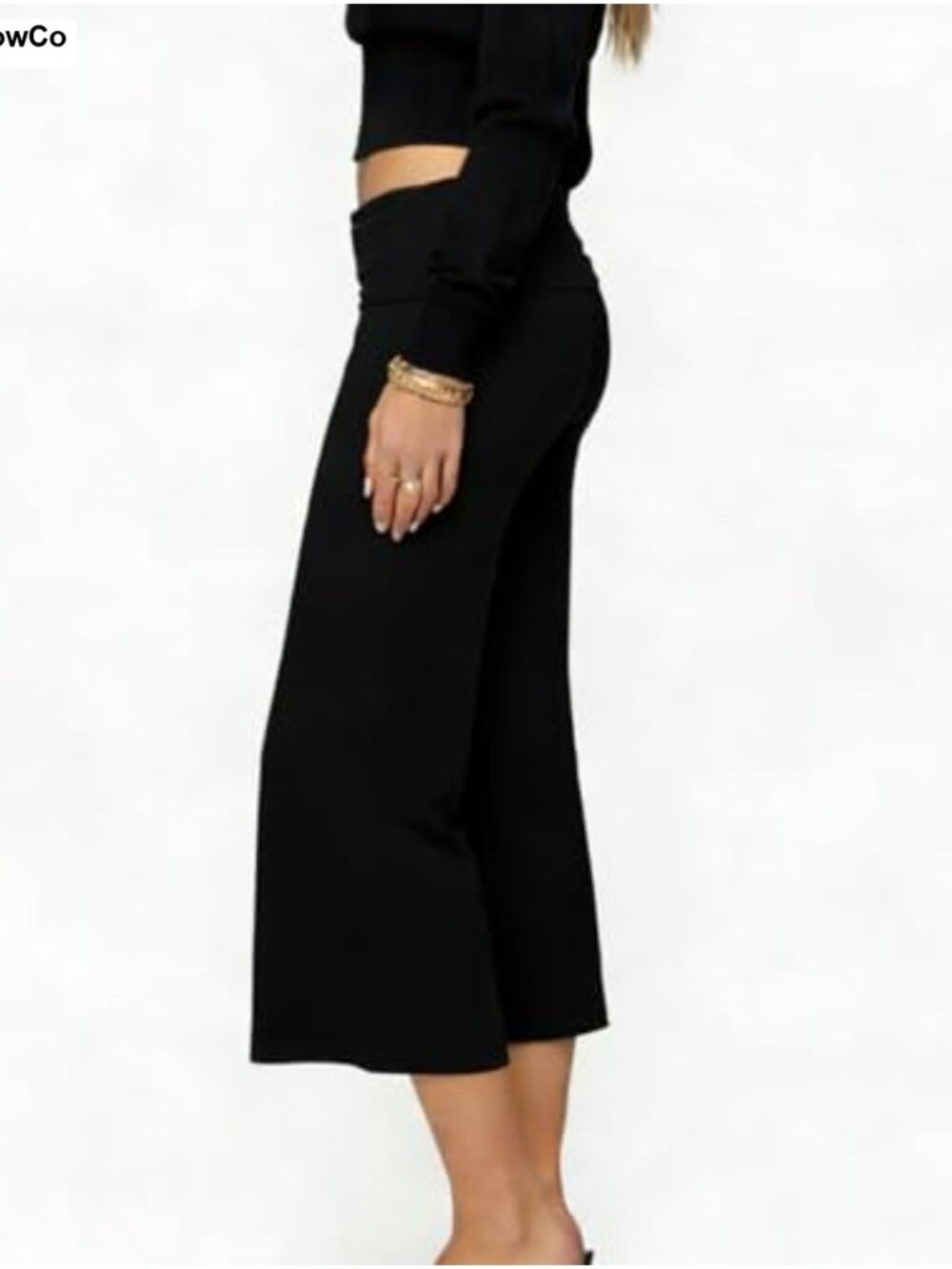 Womens Fold Over Capri Pants Flow Wide Leg Gaucho Yoga Lounge - Picture 2 of 4